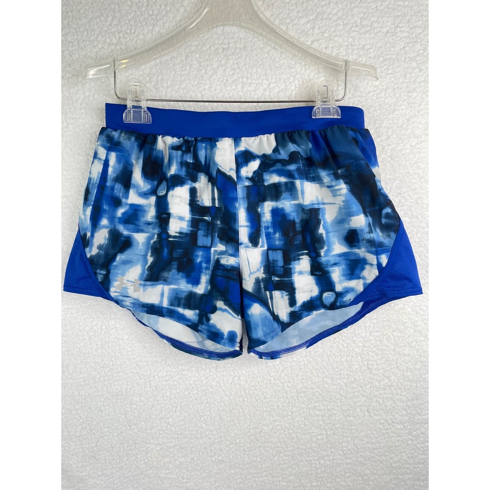 Under Armour Womens HeatGear Running Shorts Blue White Abstract Graphic Medium